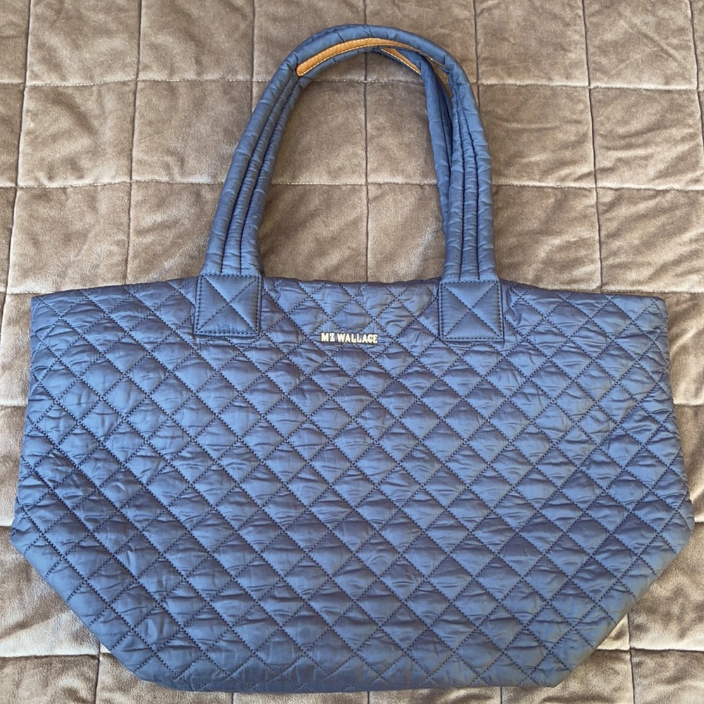 MZ Wallace Gray Grey Small Metro Tote Bag Lightweight Nylon Italian Leather Trim